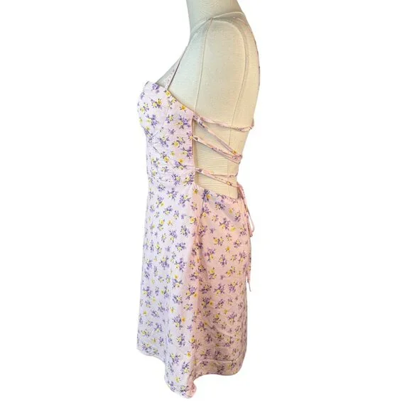 Strappy Small Back Mini Dress Pink/Purple Fully Lined Sweetheart Neckline - Picture 11 of 12